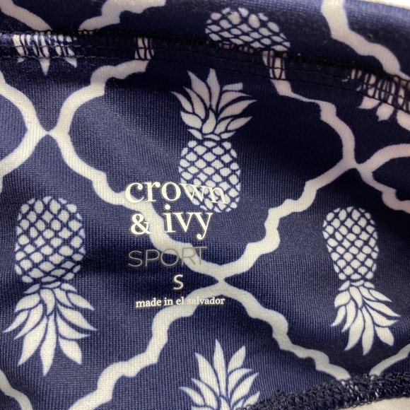 NEW CROWN & IVY SPORT Pineapple & Lattice Leggings Blue & White S - Picture 7 of 11